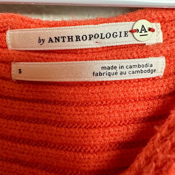Anthropologie Kendall Cropped Ribbed Knit Orange Coral Sweater Small - Picture 4 of 10
